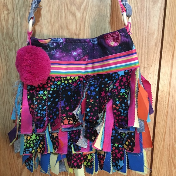 Handmade Colorful Denim & Multicolored fringe bag - Picture 5 of 10